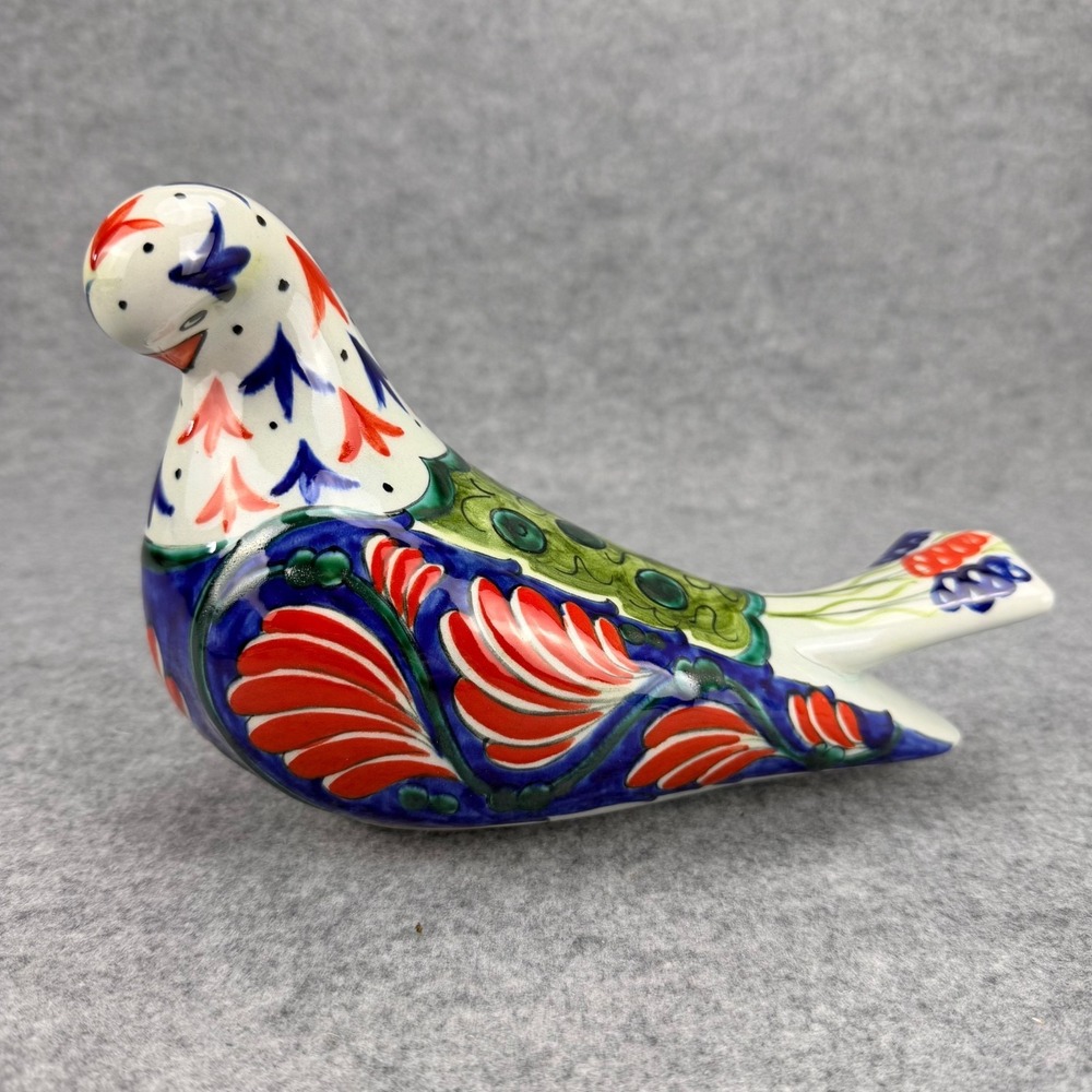 Pasabahce Boutique Hand Painted Ceramic Colorful 9" Bird Figurine 2013 Signed